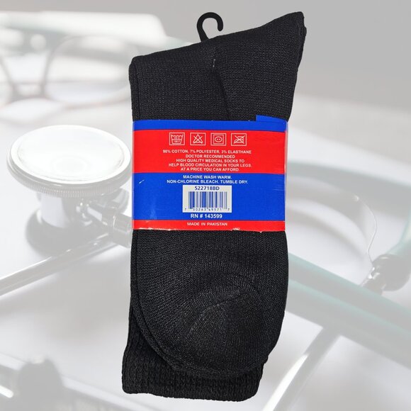 Men's Black Crew Diabetes Diabetic Socks Neuropathy Edema Cotton Size 10-13 New - Picture 4 of 5